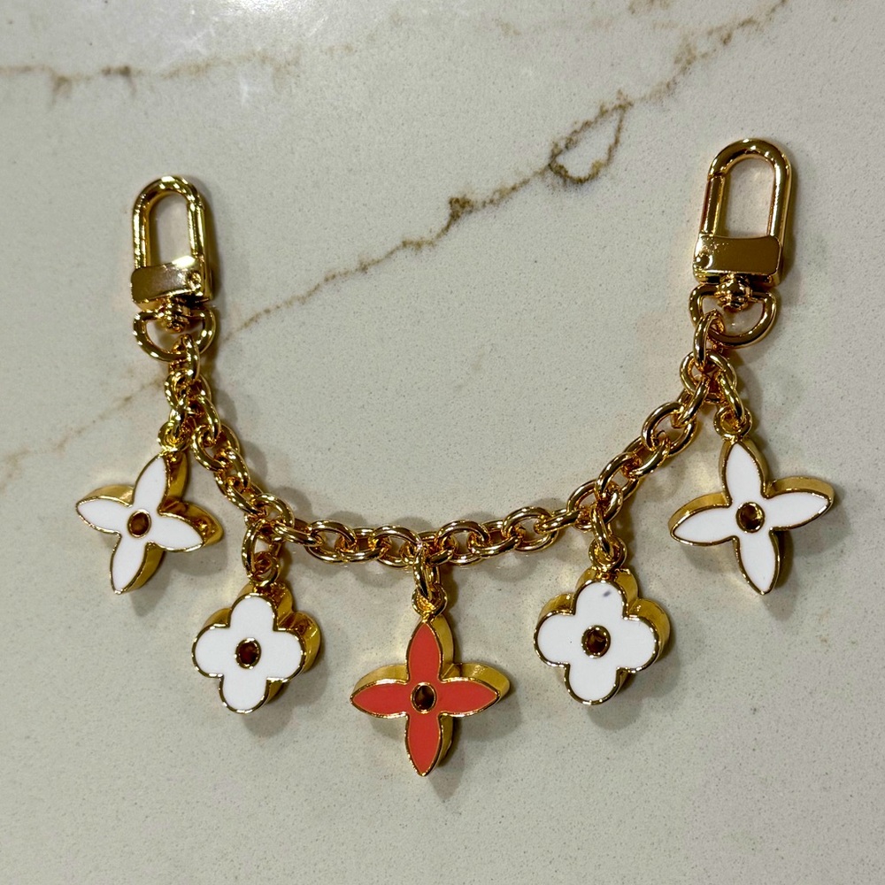 Gold-Tone Floral Charm Bag Chain